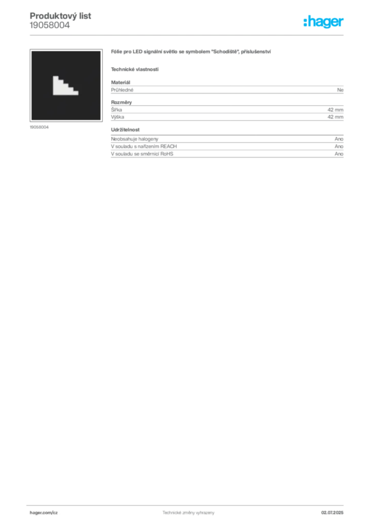 Obrázek Hager Produktový list 19058004 | Hager