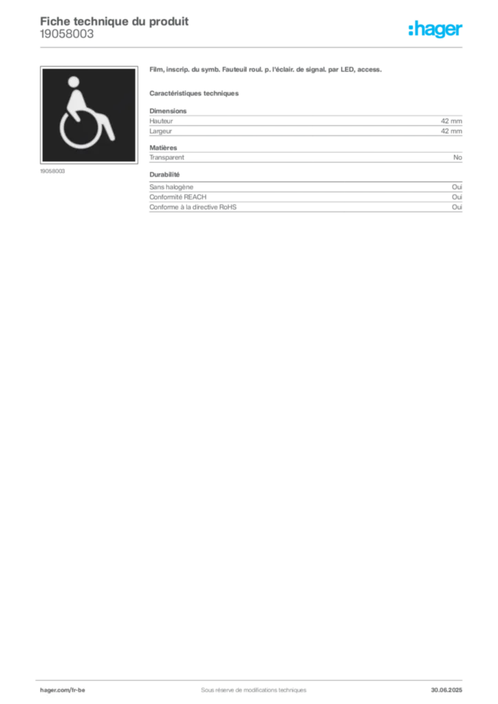 Image Hager Fiche technique du produit 19058003 | Hager Belgique