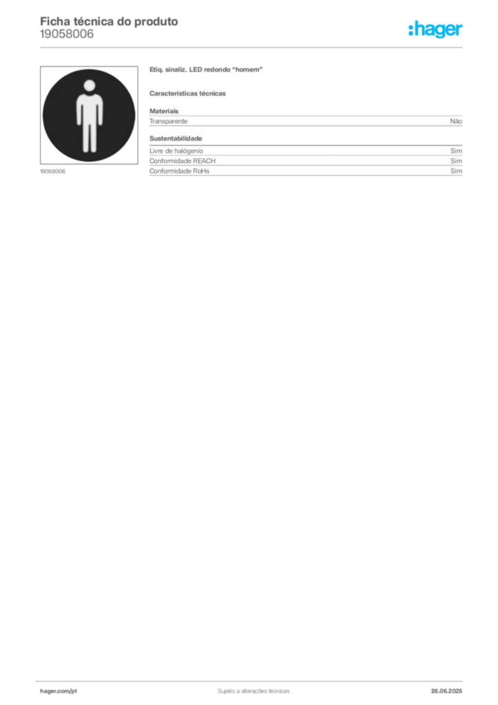 Imagem Hager Ficha técnica do produto 19058006 | Hager Portugal