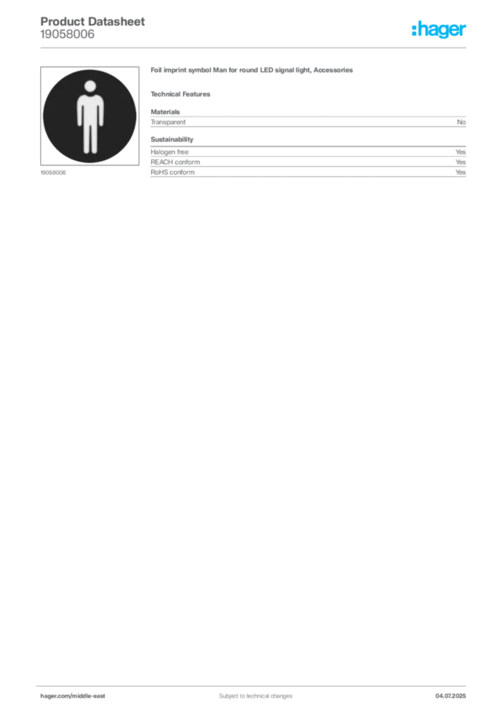 Image Hager Product data sheet 19058006  | Hager