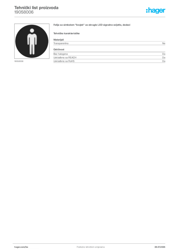 Slika Hager Product data sheet 19058006  | Hager