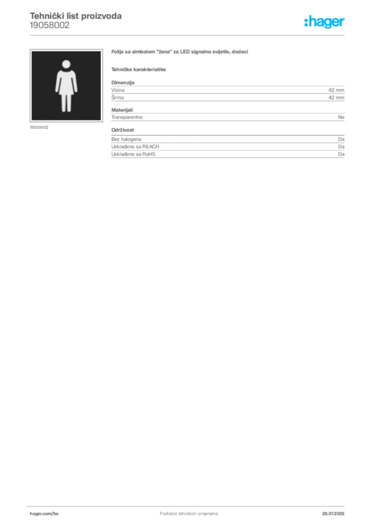 Slika Hager Product data sheet 19058002  | Hager