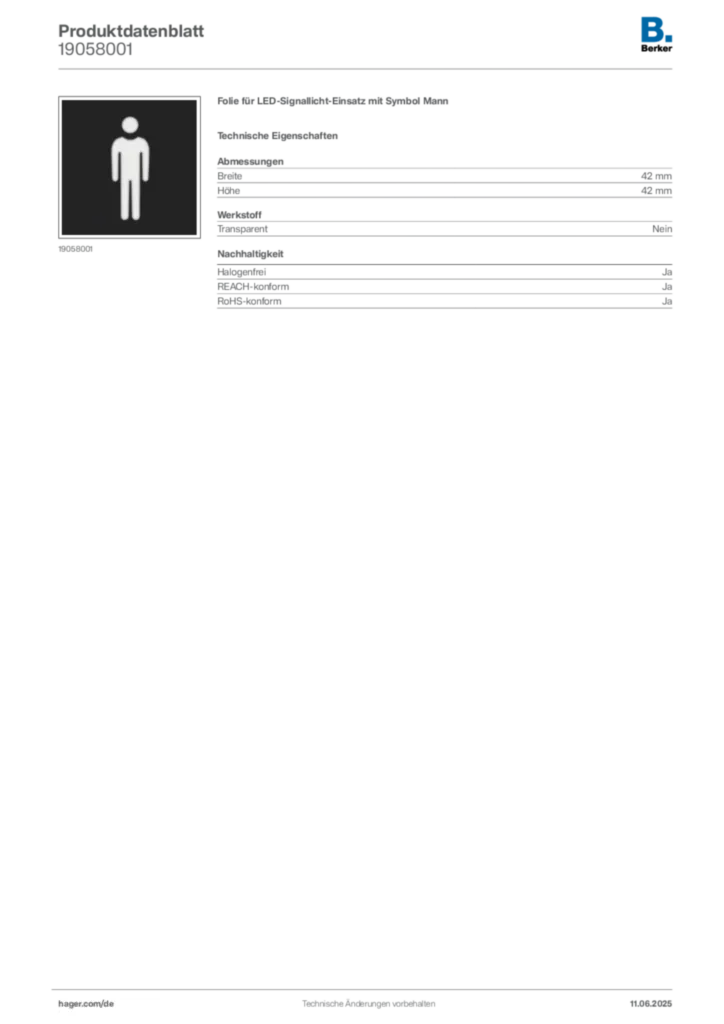Bild Berker Produktdatenblatt 19058001 | Hager Deutschland