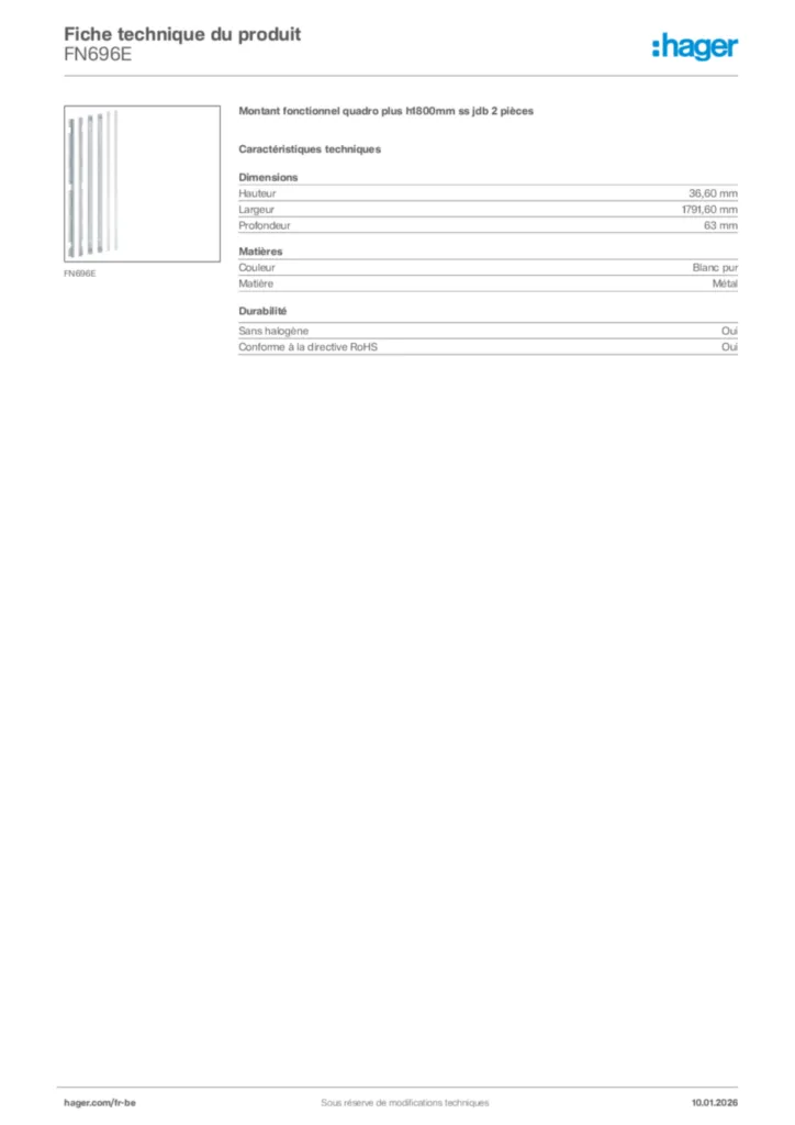 Image Hager Fiche technique du produit FN696E | Hager Belgique