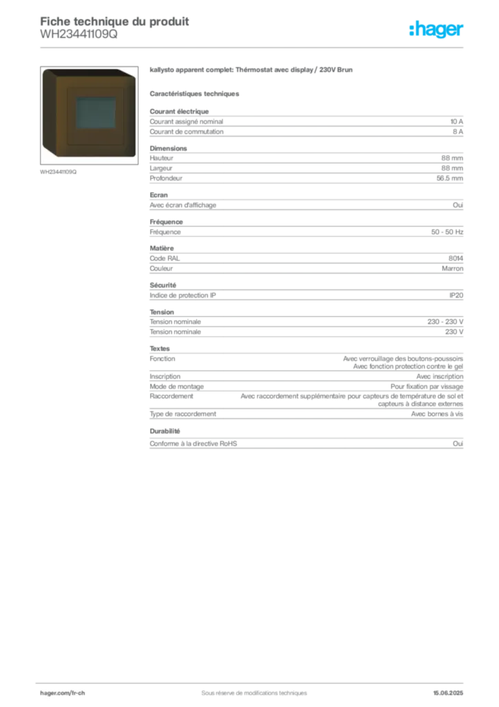 Image Hager Fiche technique du produit WH23441109Q | Hager Suisse