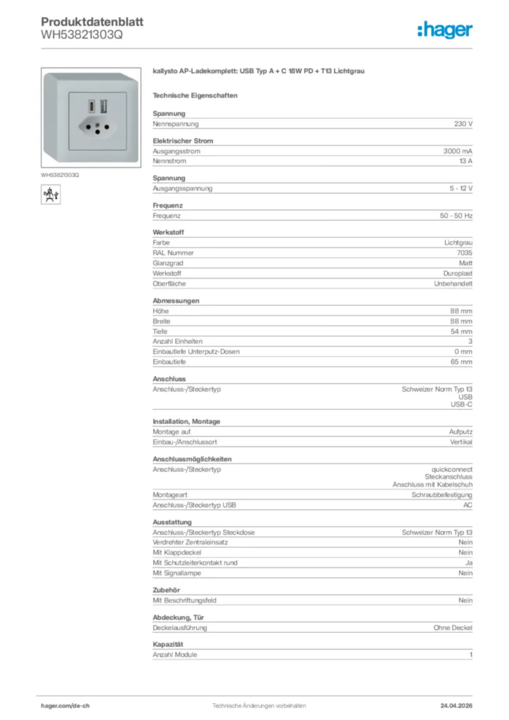 Bild Hager Produktdatenblatt WH53821303Q | Hager Schweiz