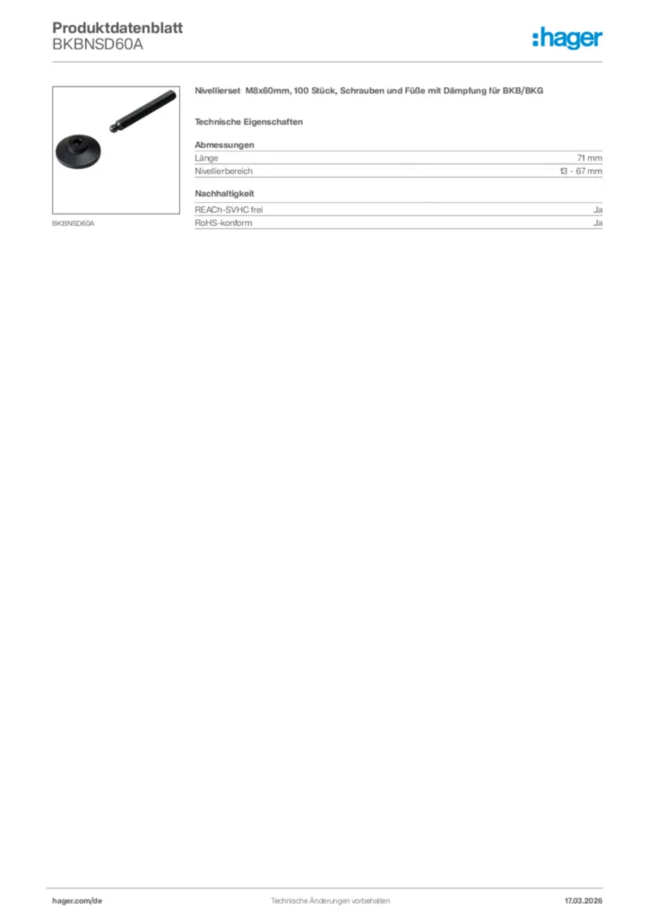 Bild Hager Produktdatenblatt BKBNSD60A | Hager Deutschland