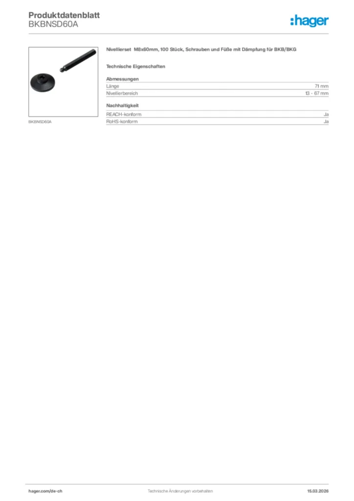 Bild Hager Produktdatenblatt BKBNSD60A | Hager Schweiz