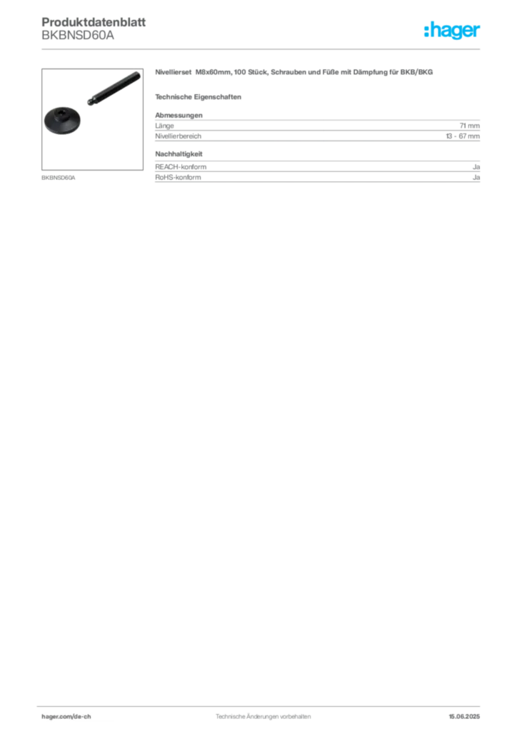 Bild Hager Produktdatenblatt BKBNSD60A | Hager Schweiz