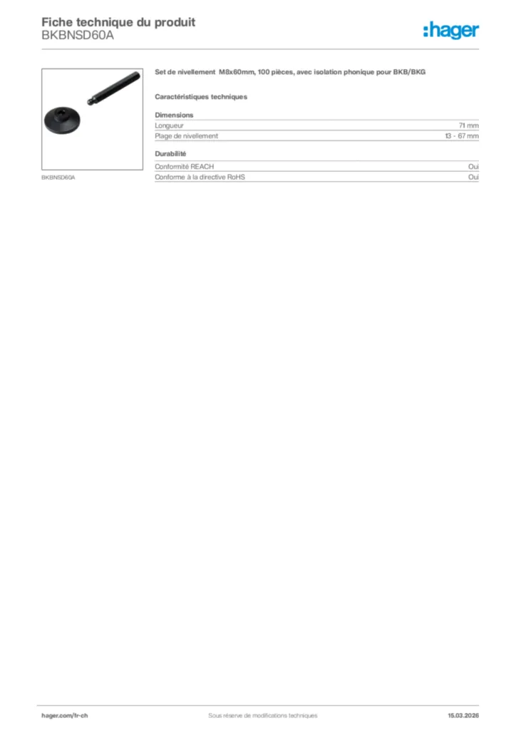 Image Hager Fiche technique du produit BKBNSD60A | Hager Suisse