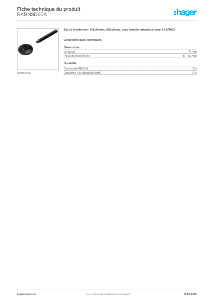 Image Hager Fiche technique du produit BKBNSD60A | Hager Suisse