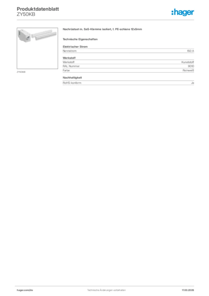 Bild Hager Produktdatenblatt ZY50KB | Hager Deutschland