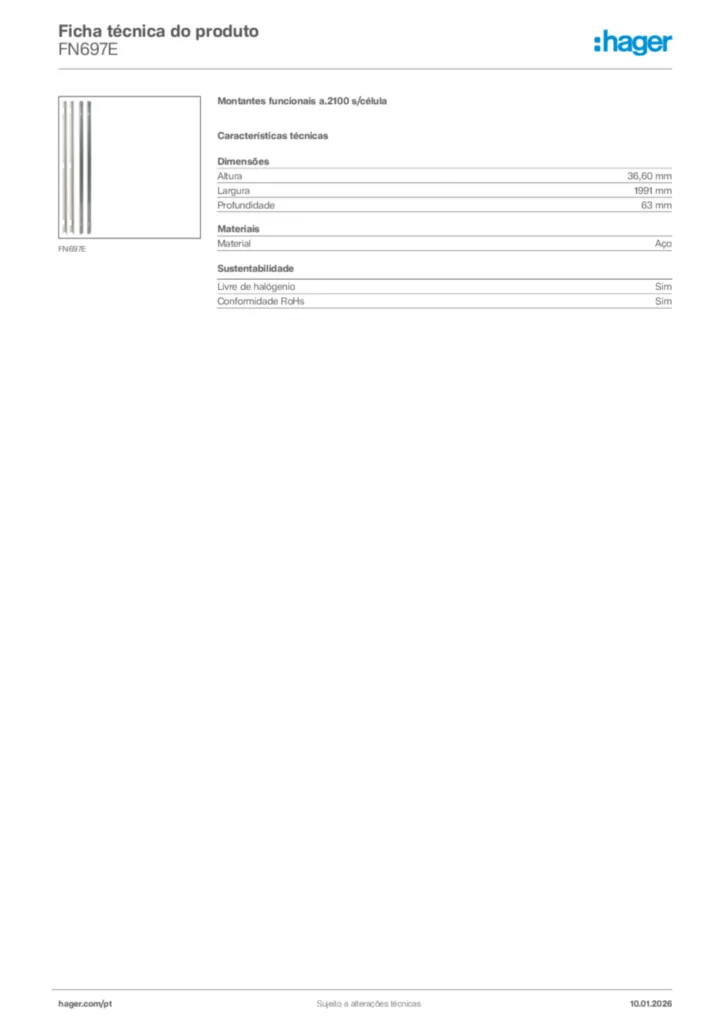 Imagem Hager Ficha técnica do produto FN697E | Hager Portugal