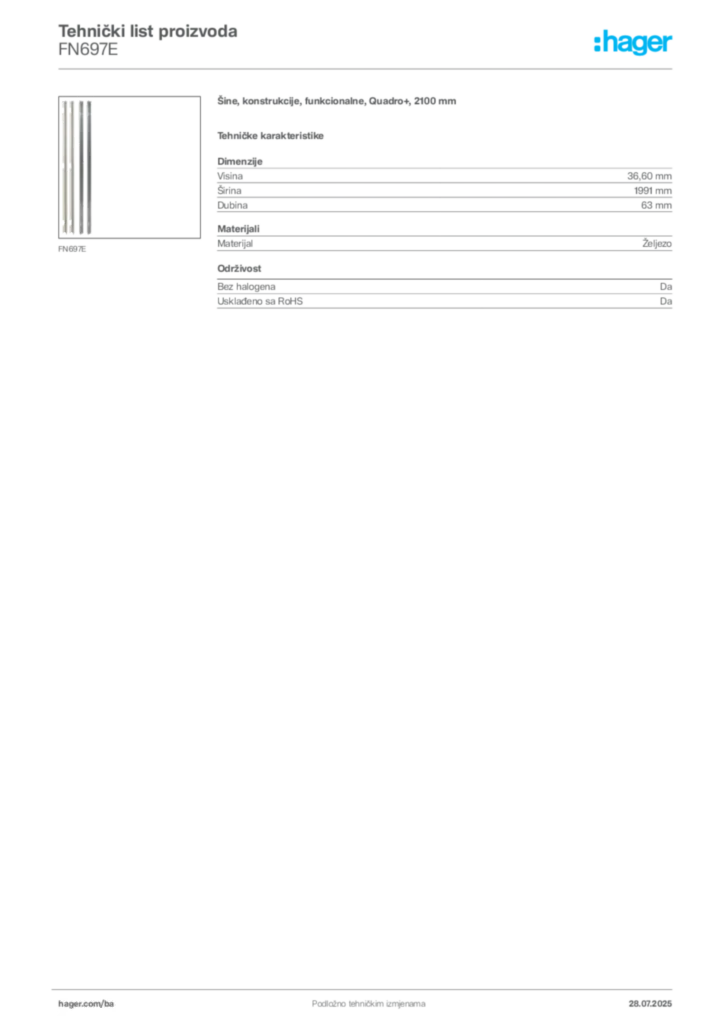 Slika Hager Product data sheet FN697E  | Hager