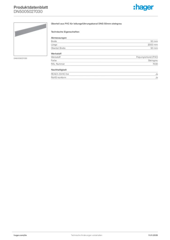 Bild Hager Produktdatenblatt DN5005027030 | Hager Deutschland