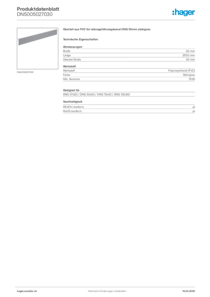 Bild Hager Produktdatenblatt DN5005027030 | Hager Schweiz
