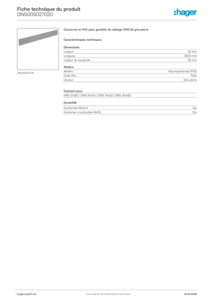 Image Hager Fiche technique du produit DN5005027030 | Hager Suisse
