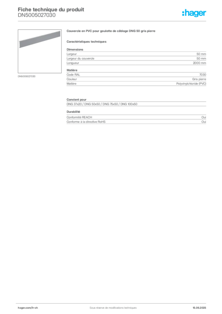 Image Hager Fiche technique du produit DN5005027030 | Hager Suisse