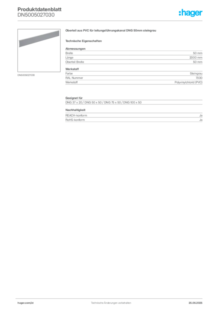 Bild Hager Produktdatenblatt DN5005027030 | Hager Deutschland