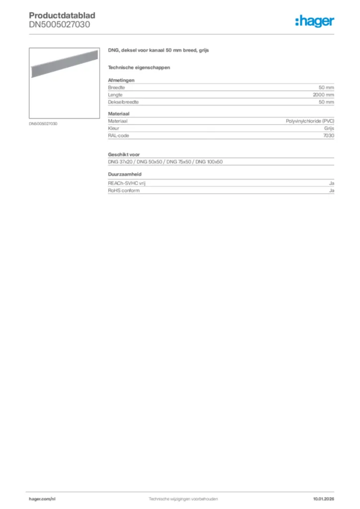 Afbeelding Hager Productdatablad DN5005027030 | Hager Nederland