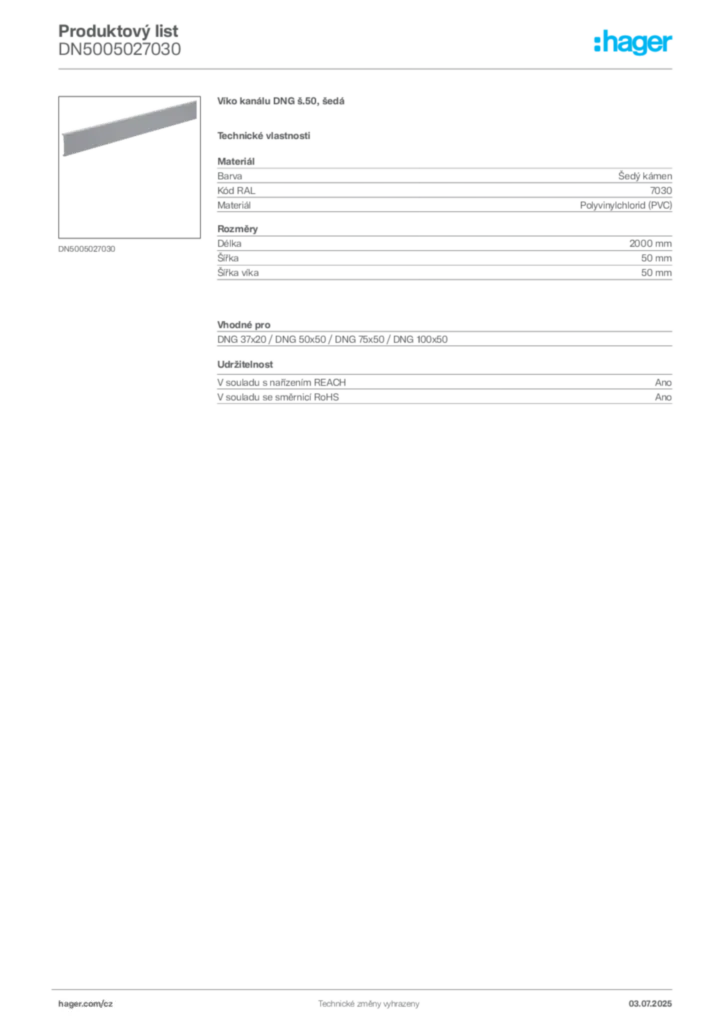 Obrázek Hager Produktový list DN5005027030 | Hager