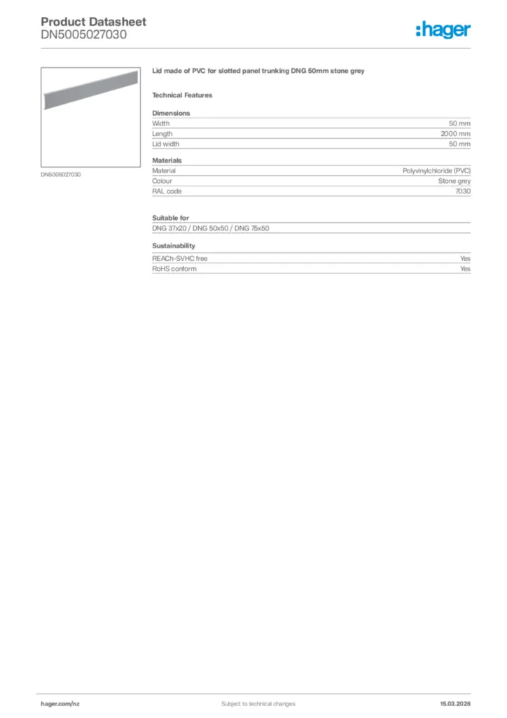 Image Hager Product data sheet DN5005027030  | Hager New Zealand
