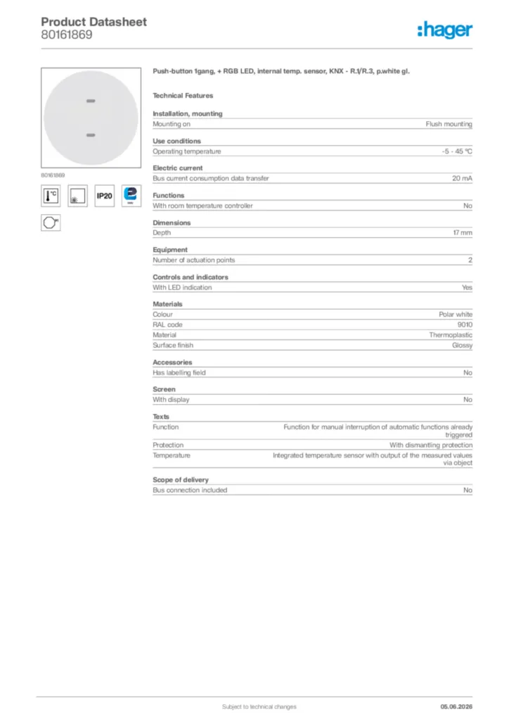 Image Hager Product data sheet 80161869  | Hager Africa