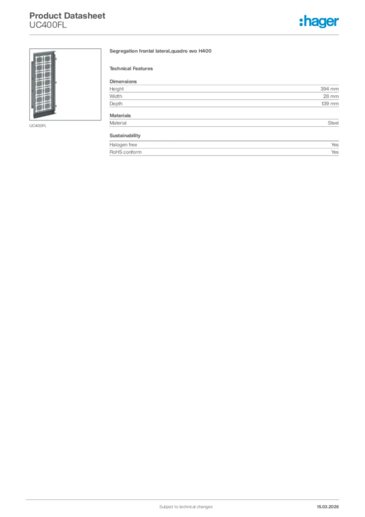 Image Hager Product data sheet UC400FL  | Hager Africa
