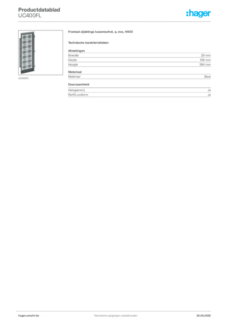 Afbeelding Hager Productdatablad UC400FL | Hager Belgium