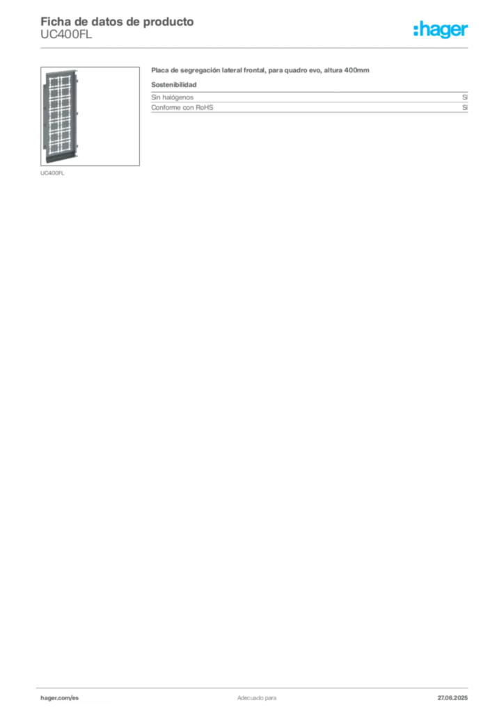 Imagen Hager Ficha de datos de producto UC400FL | Hager España