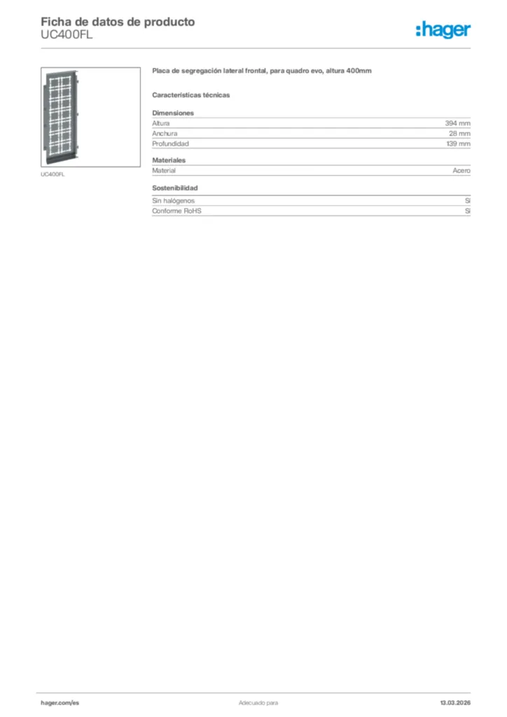 Imagen Hager Ficha de datos de producto UC400FL | Hager España