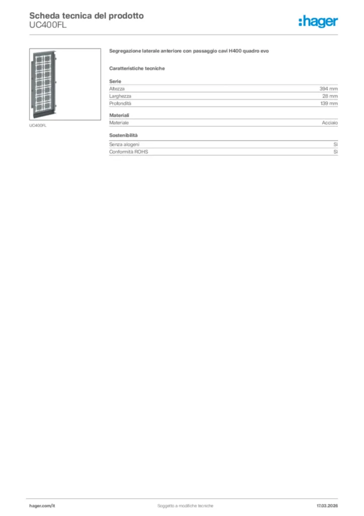 Immagine Hager Scheda tecnica del prodotto UC400FL | Hager Italia