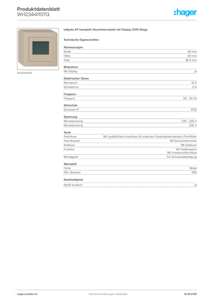 Bild Hager Produktdatenblatt WH23441107Q | Hager Schweiz