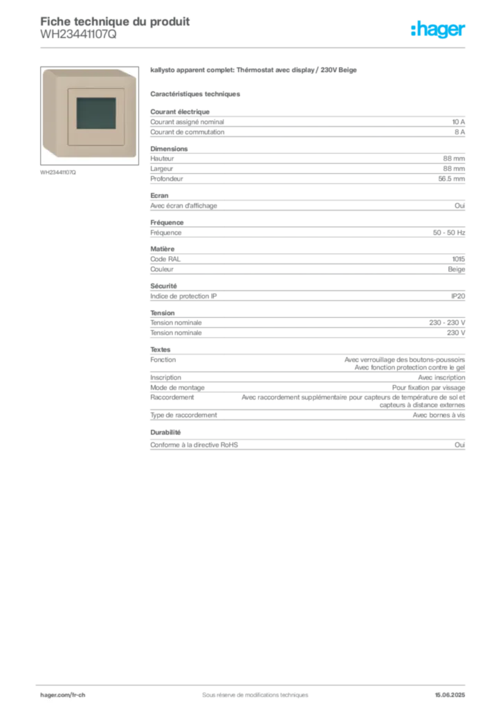 Image Hager Fiche technique du produit WH23441107Q | Hager Suisse