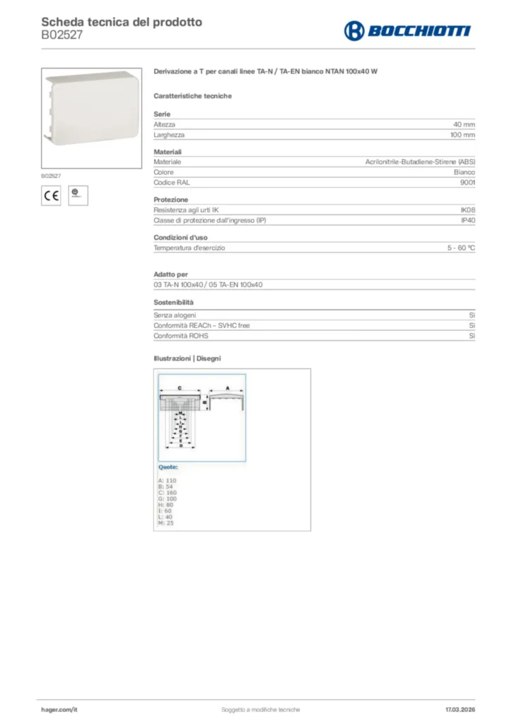 Immagine Bocchiotti Scheda tecnica del prodotto B02527 | Hager Italia