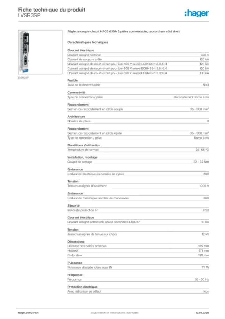 Image Hager Fiche technique du produit LVSR3SP | Hager Suisse