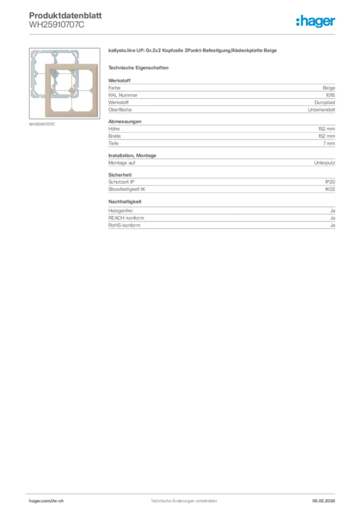 Bild Hager Produktdatenblatt WH25910707C | Hager Schweiz