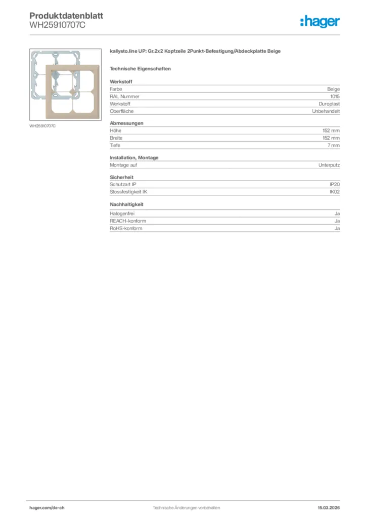 Bild Hager Produktdatenblatt WH25910707C | Hager Schweiz