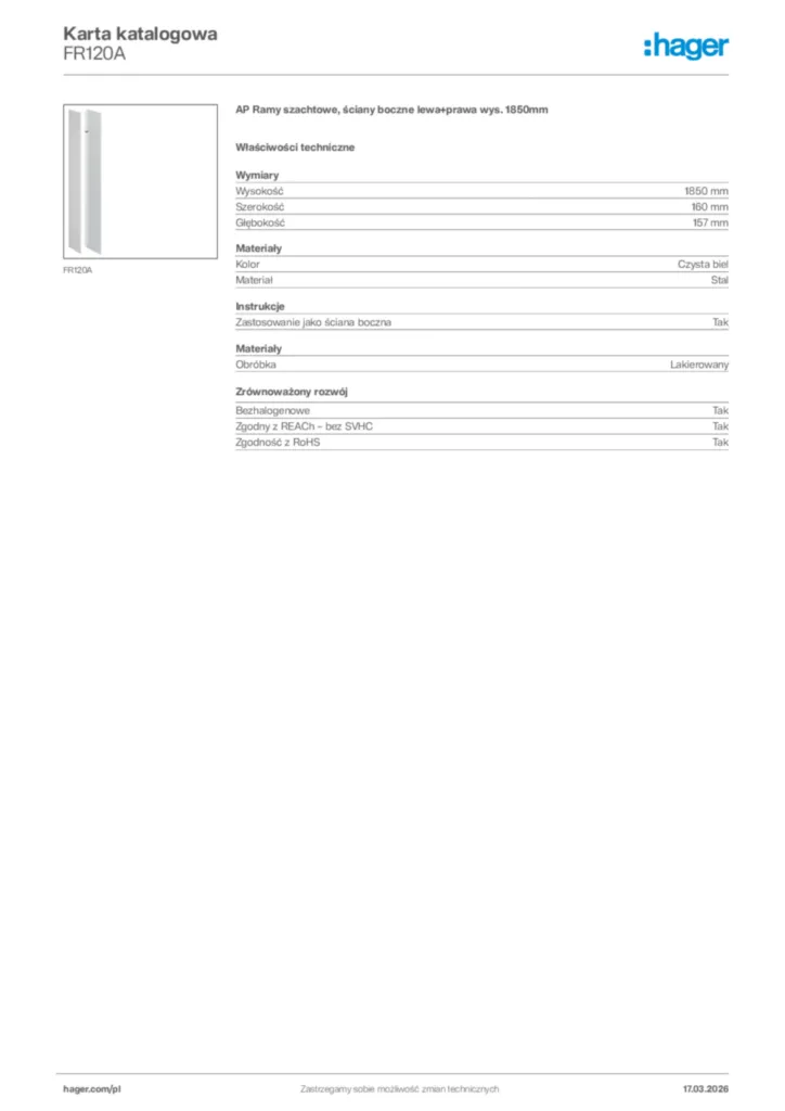 Zdjęcie Hager Karta katalogowa FR120A | Hager Polska