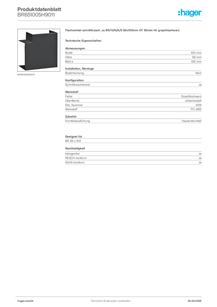 Bild Hager Produktdatenblatt BR651005H9011 | Hager Deutschland