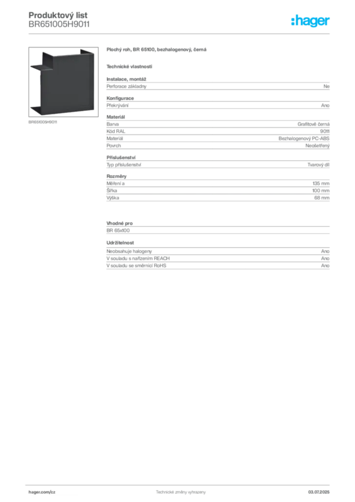 Obrázek Hager Produktový list BR651005H9011 | Hager