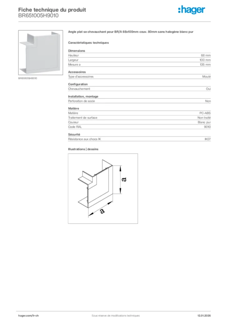 Image Hager Fiche technique du produit BR651005H9010 | Hager Suisse