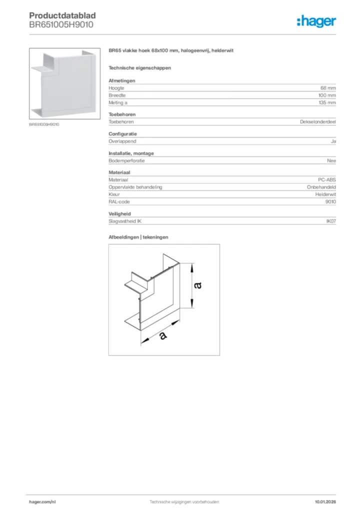 Afbeelding Hager Productdatablad BR651005H9010 | Hager Nederland