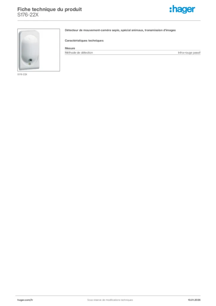 Image Hager Fiche technique du produit S176-22X | Hager France