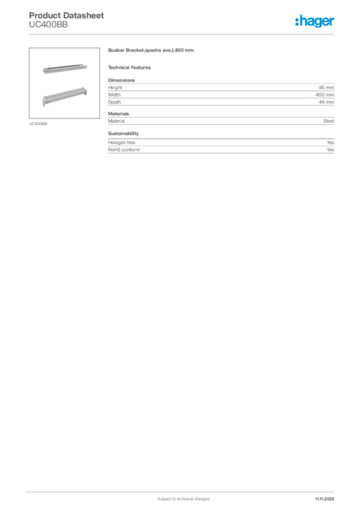 Image Hager Product data sheet UC400BB  | Hager Africa