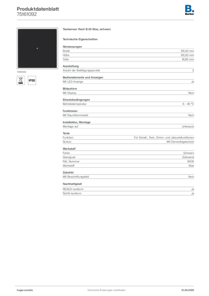 Berker Produktdatenblatt 75161092