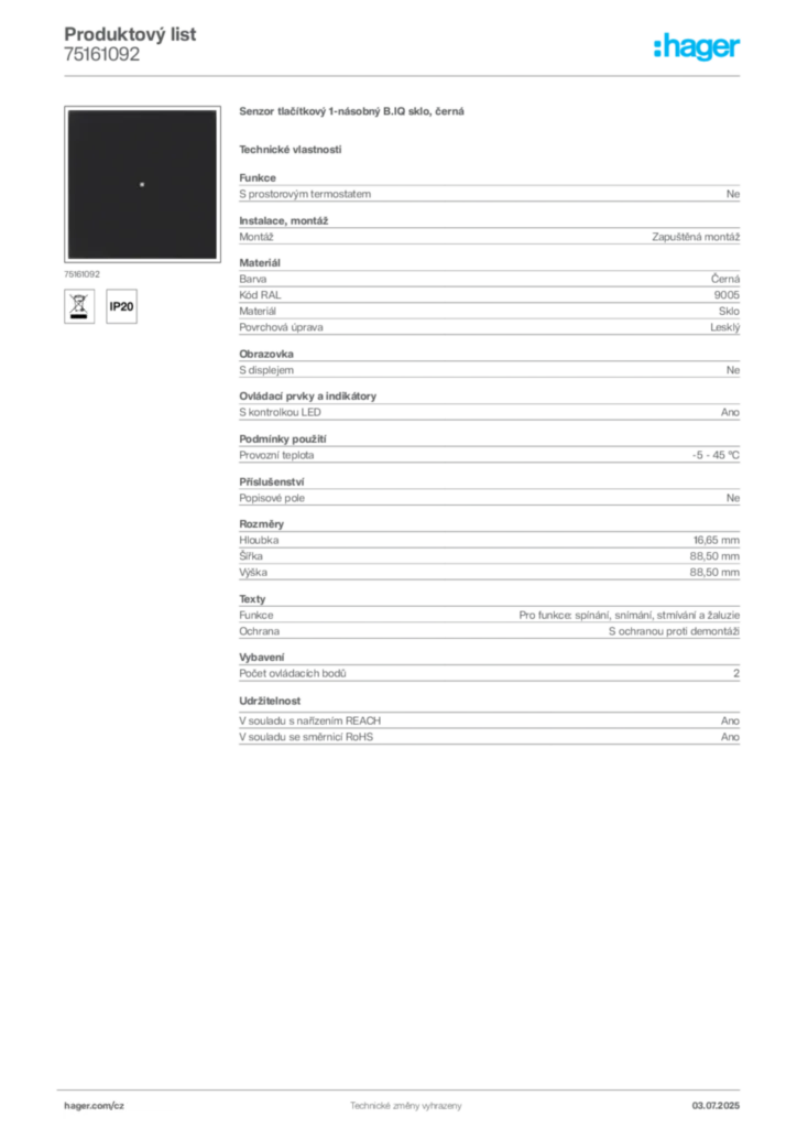 Obrázek Hager Produktový list 75161092 | Hager