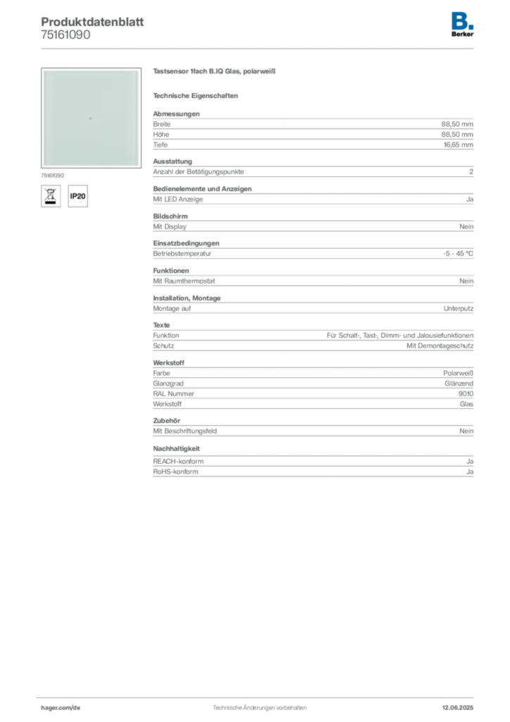 Berker Produktdatenblatt 75161090
