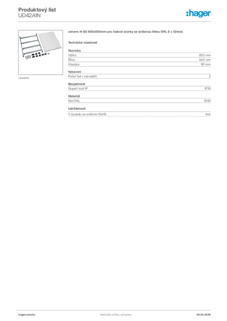 Obrázek Hager Product data sheet UD42A1N | Hager