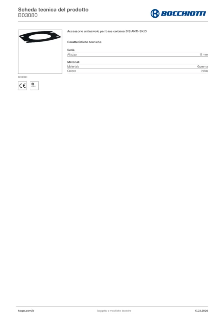 Immagine Bocchiotti Scheda tecnica del prodotto B03080 | Hager Italia